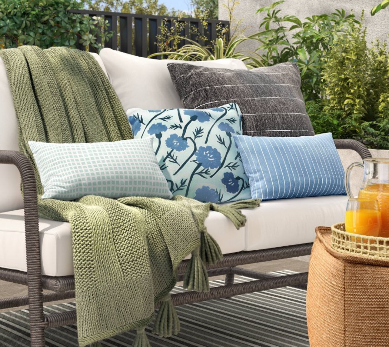 10"x17" Pin Stripe Rectangular Outdoor Lumbar Pillow Blue - Room Essentials: UV & Water-Resistant, Recycled Polyester