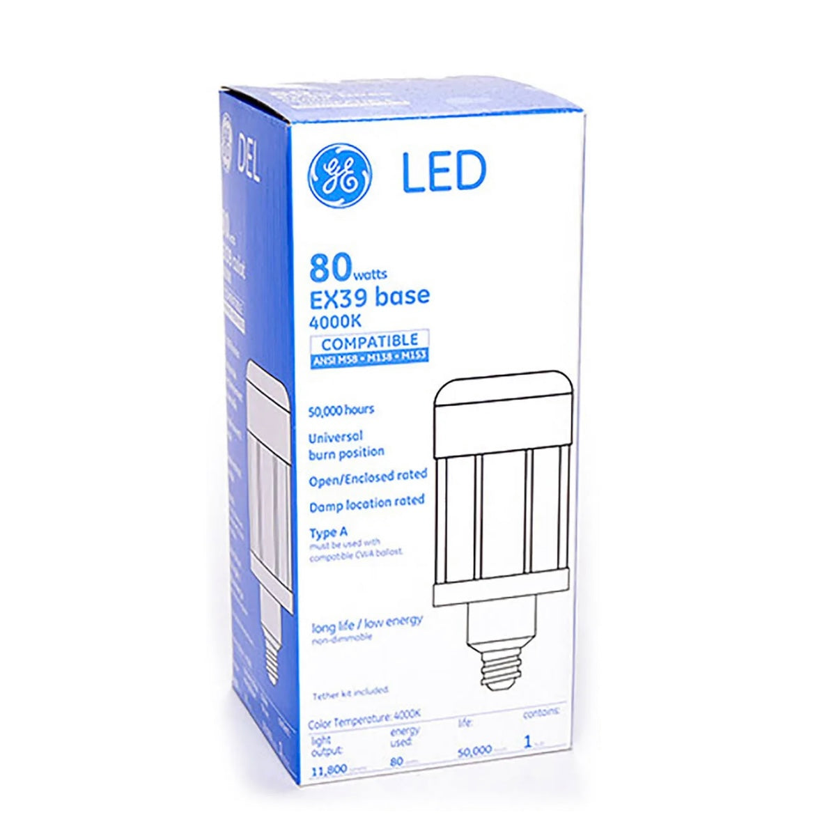 GE 43258 - LED80/2M250/740 - 43258 - LED Lamp - HID Replacement - 4000 Kelvin - 11800 Lumens