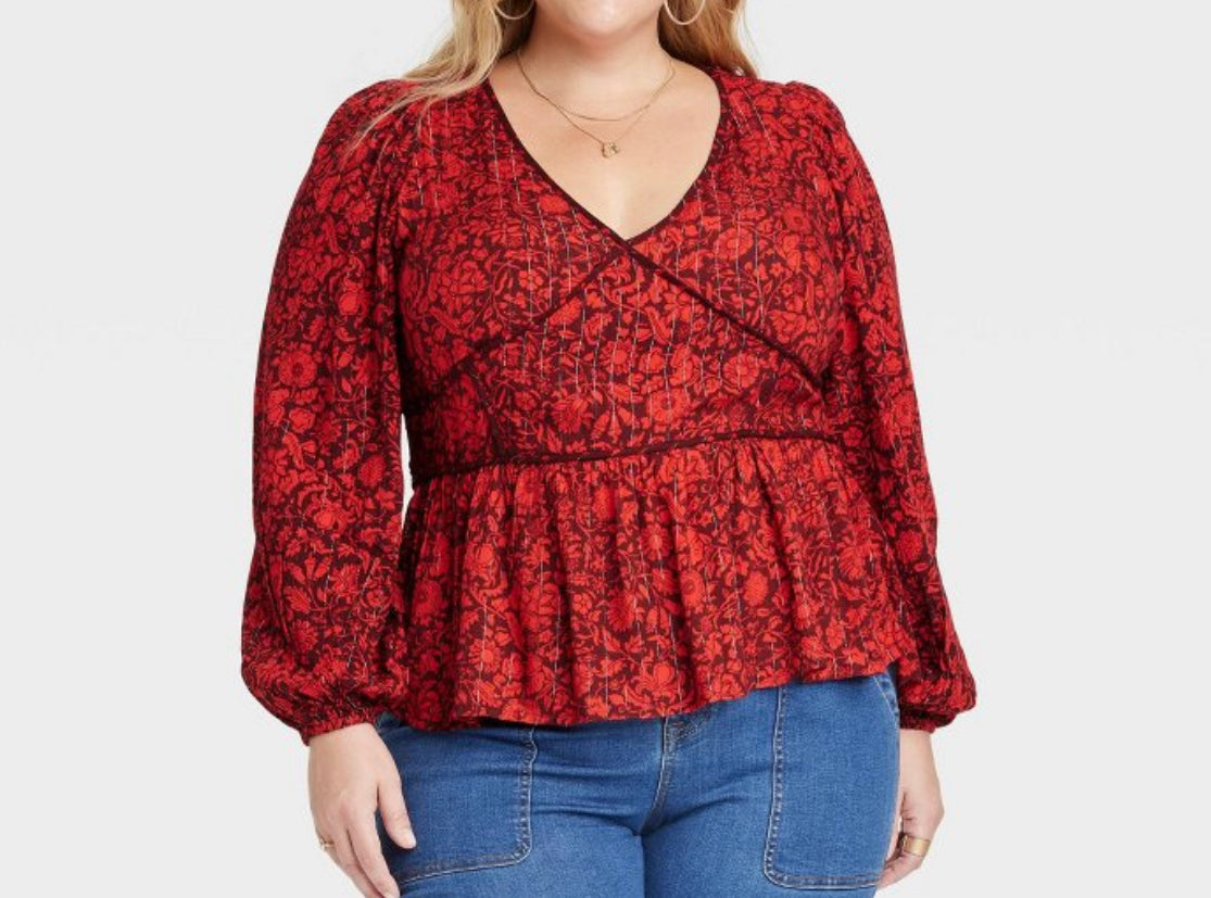 Lucky Brand Women's Size Plus Embroidered Wrap Top