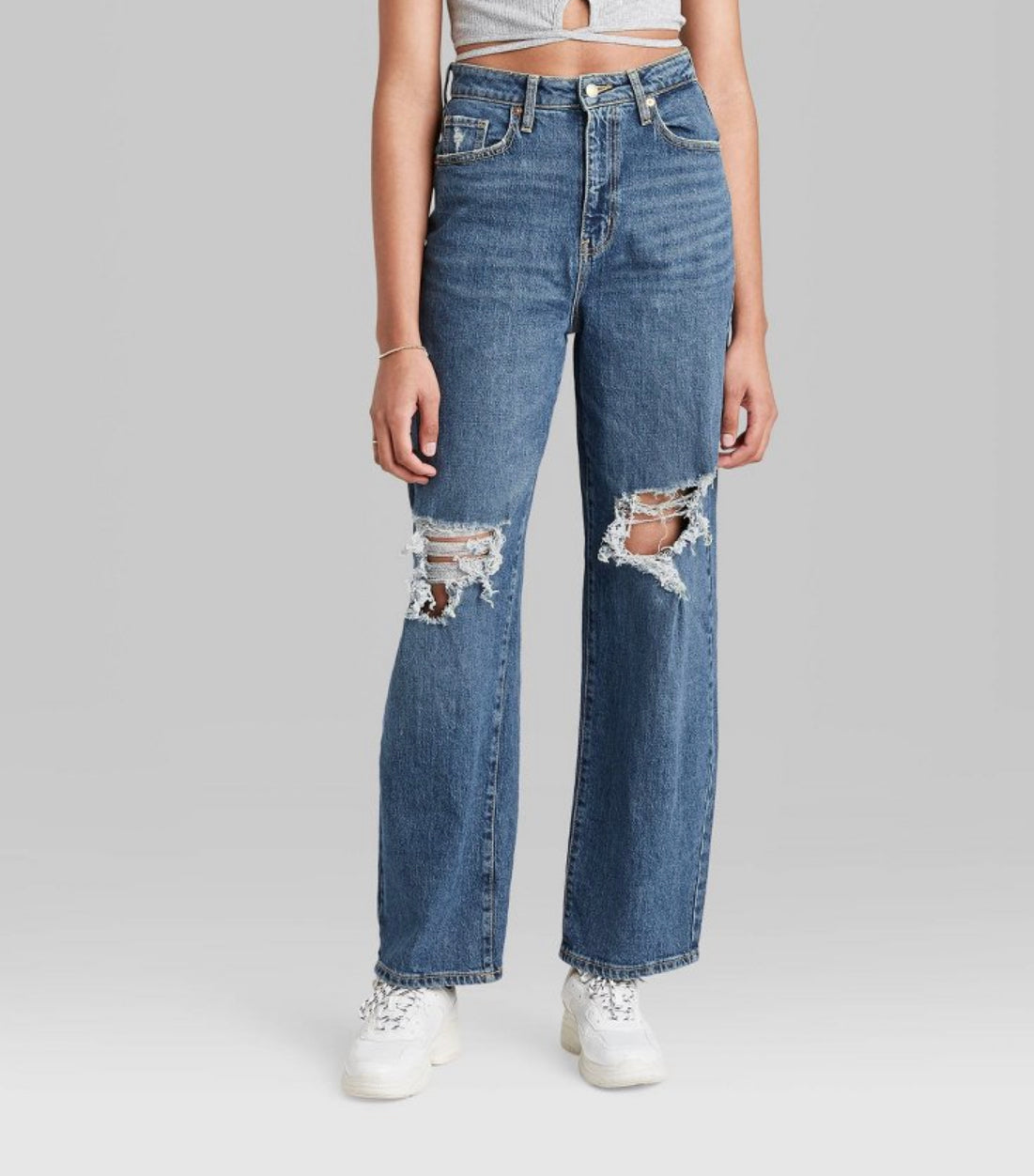Women's Super-High Rise Distressed Cropped Straight Jeans - Wild