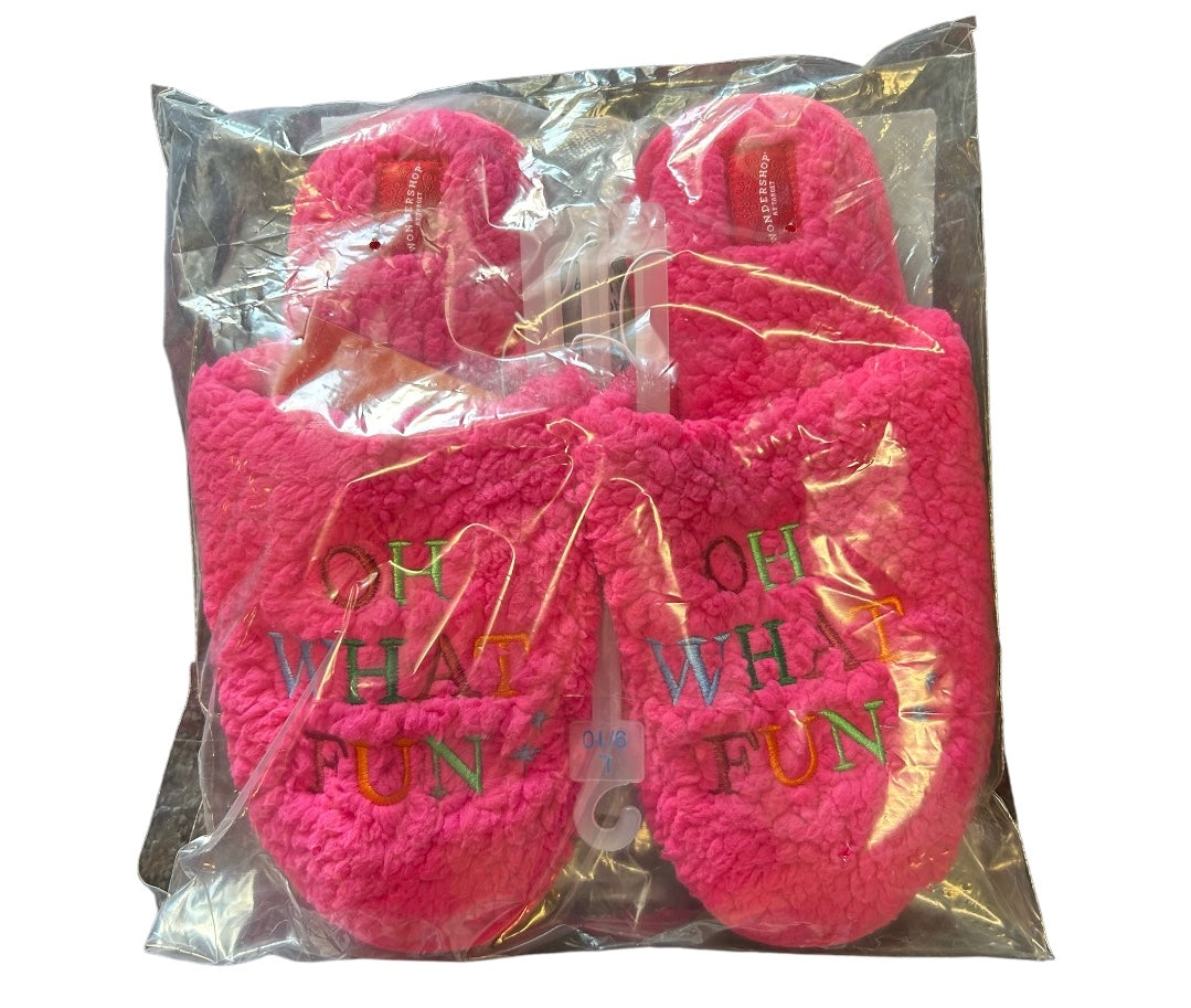 Women’s OH WHAT FUN Pink Fuzzy Slippers - L 9/10