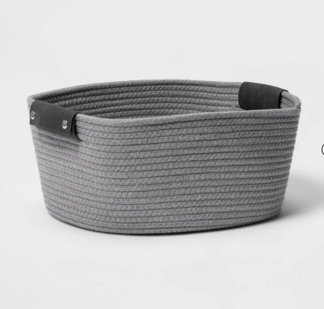 12" Half Coiled Rope Basket Gray - Brightroom™