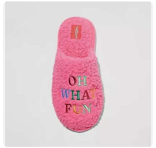 Women’s OH WHAT FUN Pink Fuzzy Slippers - L 9/10
