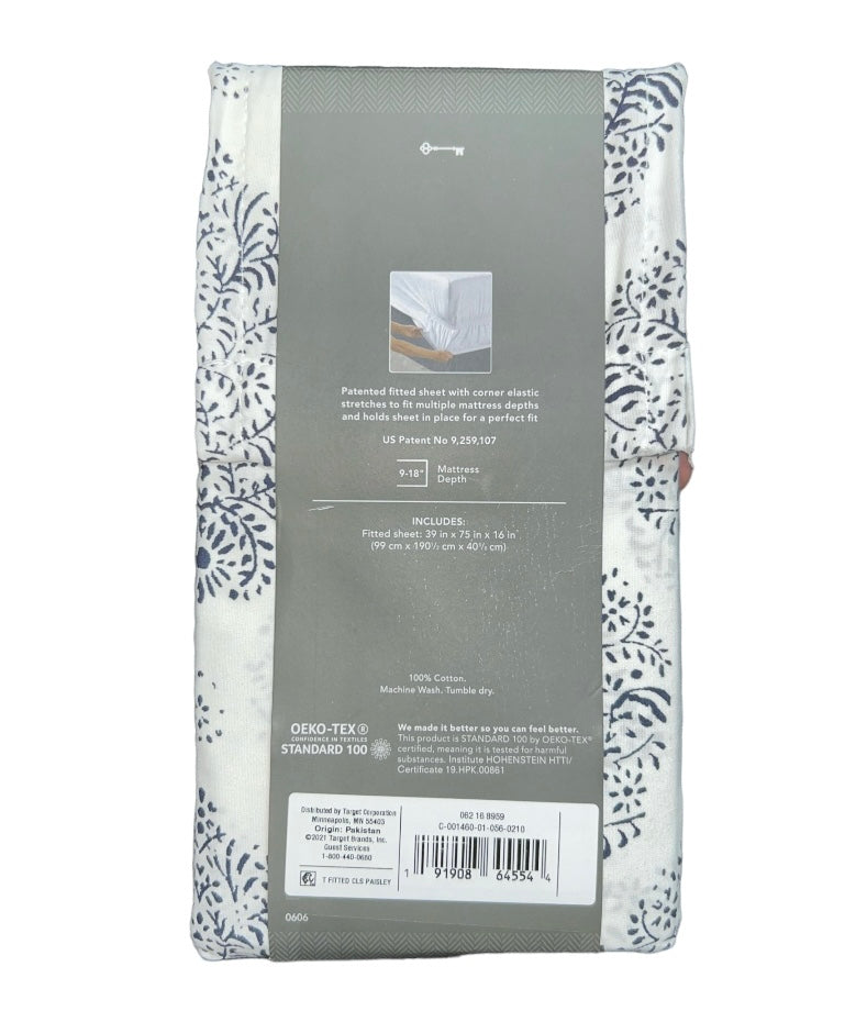Twin 300 Thread Count Ultra Soft Printed Fitted Sheet Paisley - Threshold™