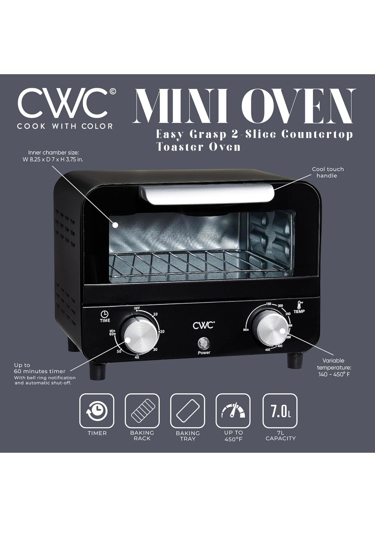 COOK WITH COLOR Mini Toaster Oven, Black