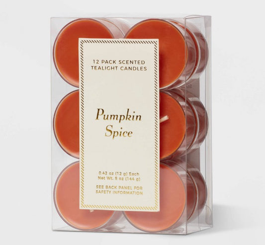12pk Pumpkin Spice Tealight Candles - Threshold