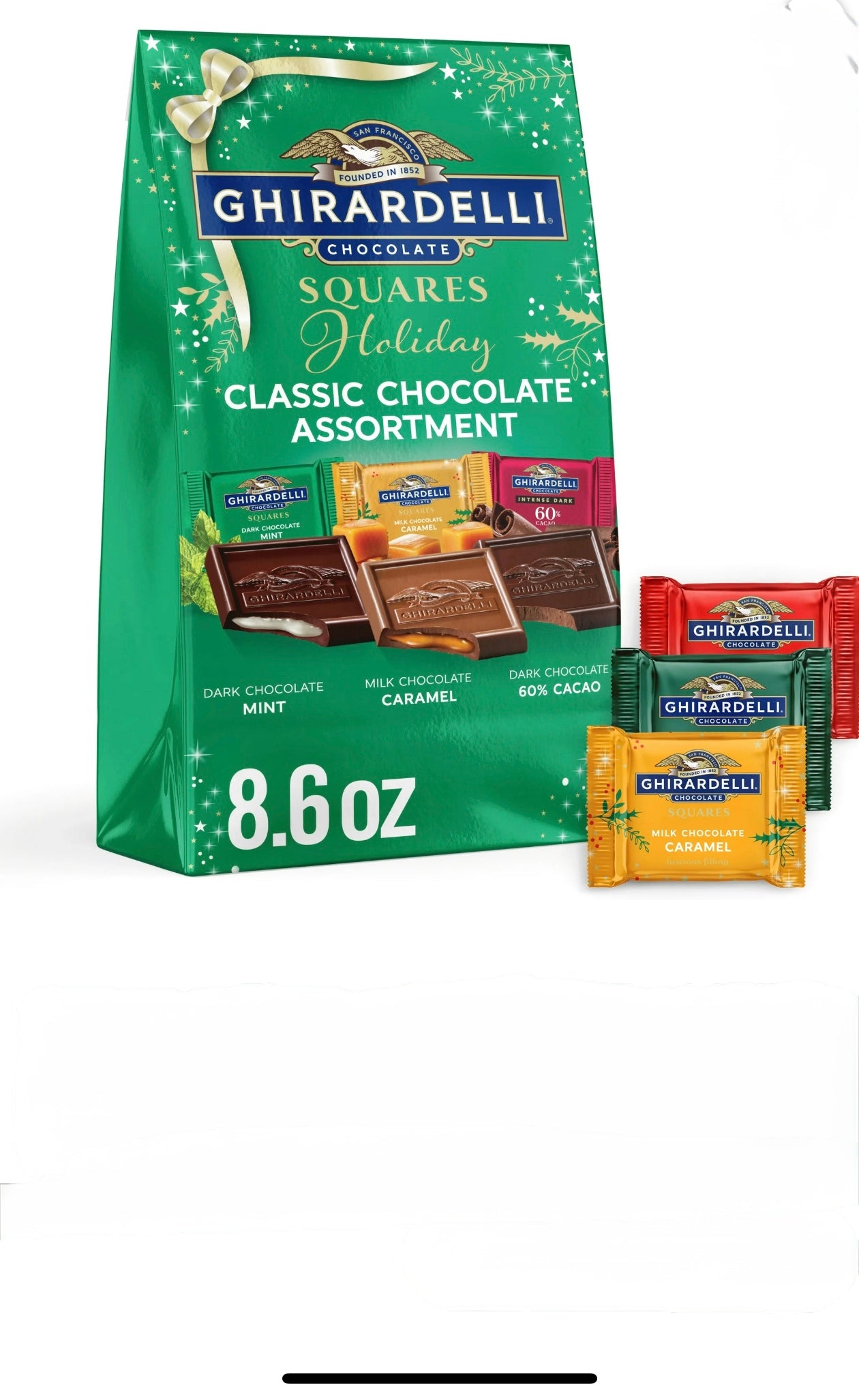 Case of 2-GHIRARDELLI Holiday Classic Chocolate Assortment SQUARES, 8.6 oz Bag