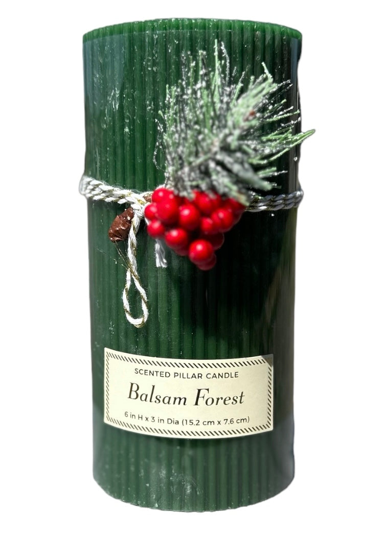 Balsam Forest 6” Scented Ribbed Pillar Candle- Threshold
