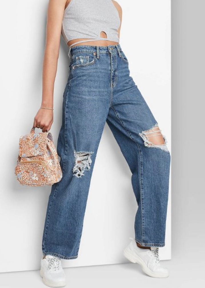 90s High-rise Distressed Loose Jeans