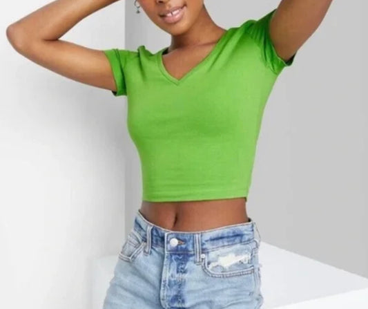 Women’s Short Sleeve Cropped Tshirt Wild Fable Green Small
