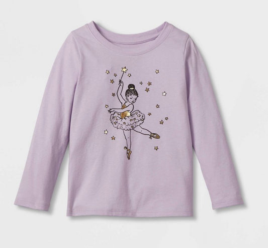 Toddler Girls' Glitter Ballerina Long Sleeve Graphic T-Shirt - Cat & Jack™ 18M