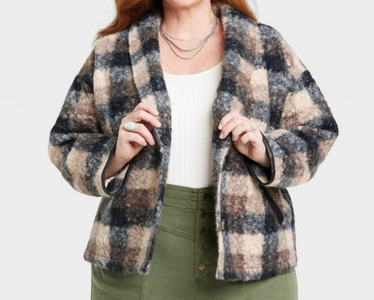 Women's Plus Size Plaid Sweater Overcoat Knox Rose™Black Plaid