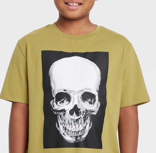Boys' Skeleton Head Short Sleeve Graphic T- Shirt - Lime Green