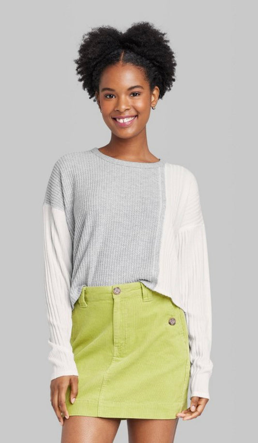 Women's Long Sleeve Boxy Cropped T-Shirt - Wild Fable Gray L