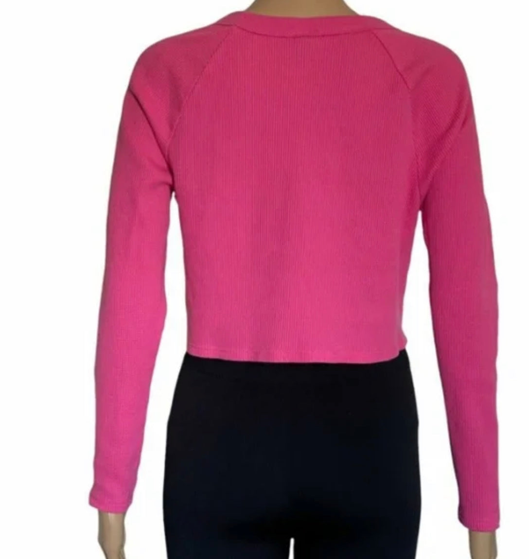 WILD FABLE Sweetheart Cutout Long Sleeve Ribbed Knit Bodysuit Pink
