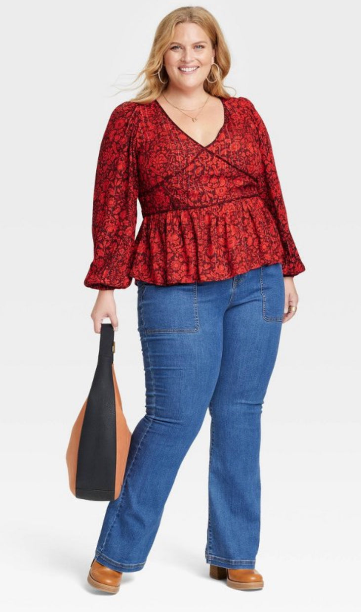 Women's Plus Size Long Sleeve Embroidered Blouse - Knox Rose