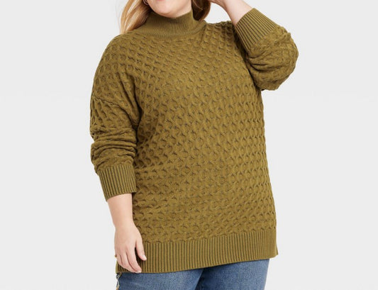 Women's Plus Size Mock Turtleneck Sweater Knox Rose Olive